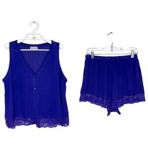 Vtg‎ VAL MODE Women's Sheer Purple Lace Top Shorts Set Lingerie 90s Y2K Sz L